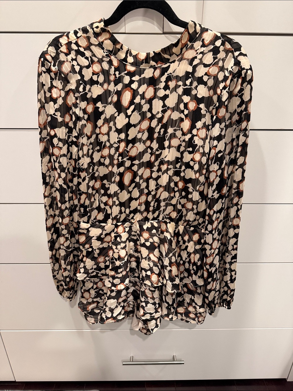 Endless Rose Black Cream and Brown Leopard-Print Peplum Top